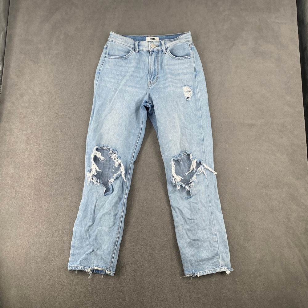 Just Black Denim JBD High Rise Distressed Straight Leg Jeans Light Wash Size 26
